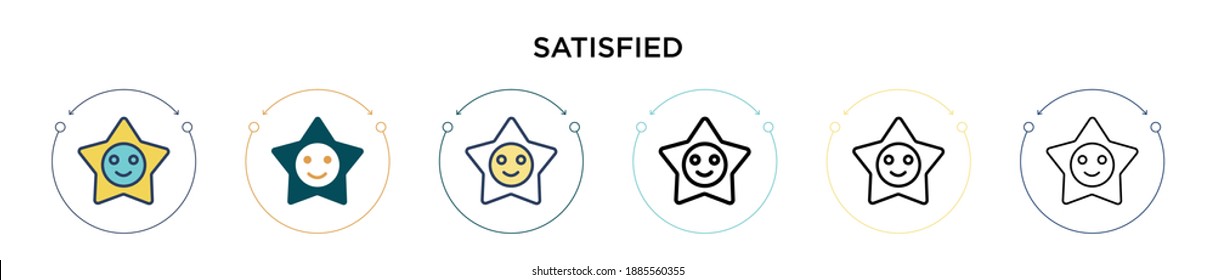 Satisfied icon in filled, thin line, outline and stroke style. Vector illustration of two colored and black satisfied vector icons designs can be used for mobile, ui, web