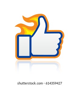 Satisfied Icon. Thumbs Up, Finger  Fire Illustration with Shadow on White Background Background. Symbol of Like, Love, Success, Awesome, Excellent, Approve, Good Gesture. Rate for Social Media.