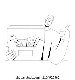 Satisfied man with a box of things.