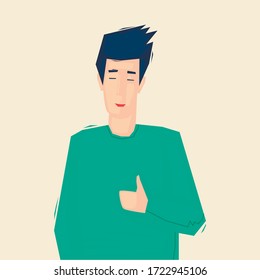Satisfied man showing thumbs up. Flat illustration