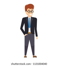 
A satisfied manager in three piece suit with tie showing happy gesture
