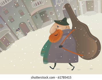 Satisfied   musician returns from work