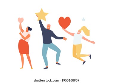 Satisfied people, users and followers with positive feedback. Social media web illustration