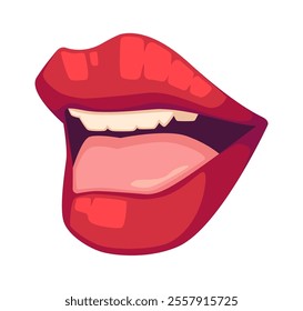 Satisfied red female lips vector illustration