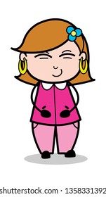 Satisfied - Retro Cartoon Female Housewife Mom Vector Illustration