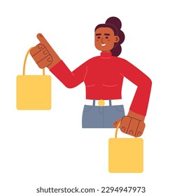 Satisfied woman with shopping bags semi flat colorful vector character. Clothing boutique. Editable half body person on white. Simple cartoon spot illustration for web graphic design and animation