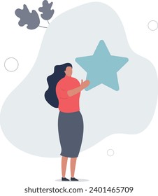 Satisfied woman user and follower with positive feedback. Social media web concept.flat vector illustration.