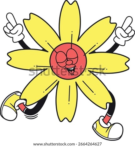 Satisfied yellow flower character vector illustration