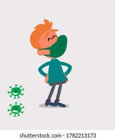 Satisfied  young man dressed casually with mask and virus COVID