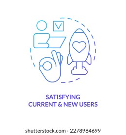 Satisfying current and new users blue gradient concept icon. Key performance indicator for release management abstract idea thin line illustration. Isolated outline drawing. Myriad Pro-Bold font used