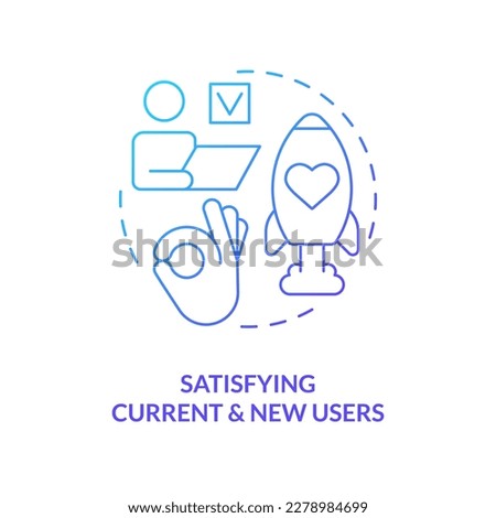 Satisfying current and new users blue gradient concept icon. Key performance indicator for release management abstract idea thin line illustration. Isolated outline drawing. Myriad Pro-Bold font used