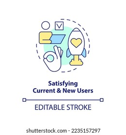 Satisfying current and new users concept icon. Release management success factor abstract idea thin line illustration. Isolated outline drawing. Editable stroke. Arial, Myriad Pro-Bold fonts used