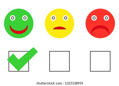 Satisfying emoticons on white background.