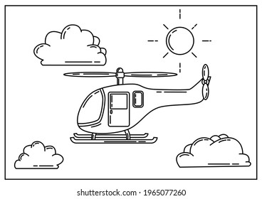 satisfying helicopter black outline ilustration for painting or coloring book