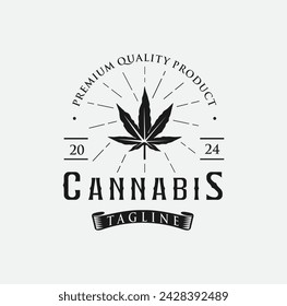 Sativa Cannabis Leaf Logo Hipster Vintage Retro Vector Icon