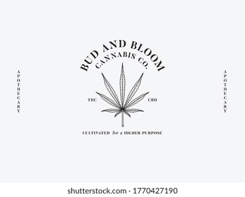 Buda de hoja sativa y diseño gráfico vectorial de flor negro sobre fondo blanco