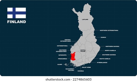 Satkunta Map, Satkunta red highlighted in 🇫🇮FINLAND🇫🇮 map, flat design illustration vector