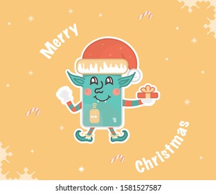 Satna's Workers Elf 2020 Year Concept Vector Illustration With Yellow Background