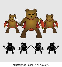Satria bear with shield and sword illustration vector