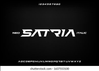 Satria, an italic abstract technology sporty theme alphabet font. digital space typography vector illustration design