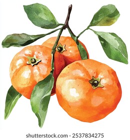 Satsuma mandarin fruit watercolor clipart illustration