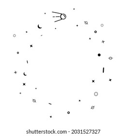 Sattelite in orbit, galaxy space elements vector pattern. Vector illustration