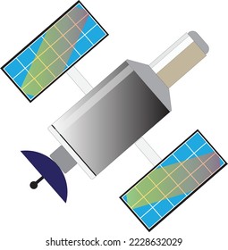 A sattelite in orbit powered by solar panels - Space Science illustration . Icon , vector 