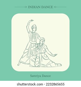 sattriya dance line drawing vector