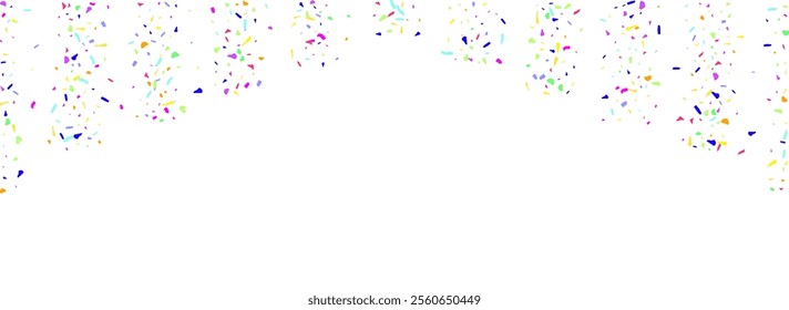 Saturated Fraction Festive Vector White Panoramic Background. Rainbow Celebrate Circle Design. Colorful Grit Christmas Wallpaper. Spectacular Polka Carnaval Card.