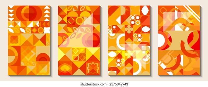 Saturated orange geometric abstract templates for text placement. Use as wallpapers, backgrounds, covers, for printing products, banners, promotions, promotions, discounts, etc.