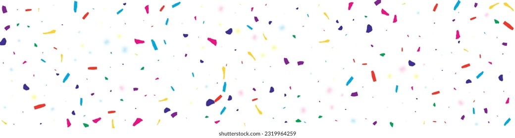 Saturated Powder Carnaval Vector White Panoramic Background. Acid Carnival Dot Card. Festive Rain Festival Postcard. Colorful Confetti Flying Illustration.