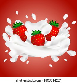 saturated red strawberries in milk