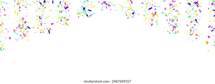 Saturated Round Effect Vector White Panoramic Background. Colorful Celebrate Grit Texture. Spectacular Splash Transparent Wallpaper. Trendy Polka Carnival Design.