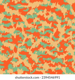 Patrón sin foco saturado. El Desierto Del Camuflaje Vibrante Textura Gráfica Resumen Sin Marea. Acondicionamiento de vectores de moda repetidos de color naranja. Graffiti Gráfico a Color Repetido Oscuro.