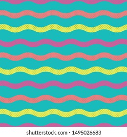 Saturated Textured Colorful Waves In Repeated Surface Vector Pattern