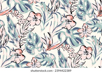 Saturated wild bright tropical positive cheerful multicolored abstract seamless summer patern.