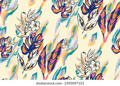 Saturated wild bright tropical positive cheerful multicolored abstract seamless summer patern.