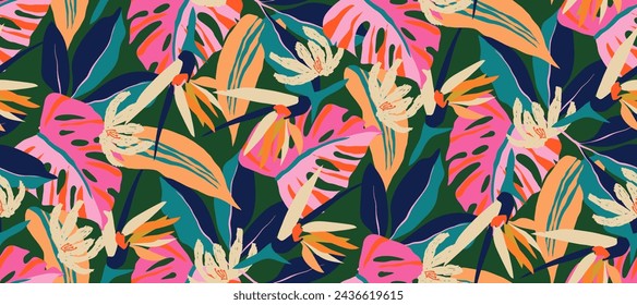 Saturated wild bright tropical positive cheerful multicolored abstract seamless summer patern.