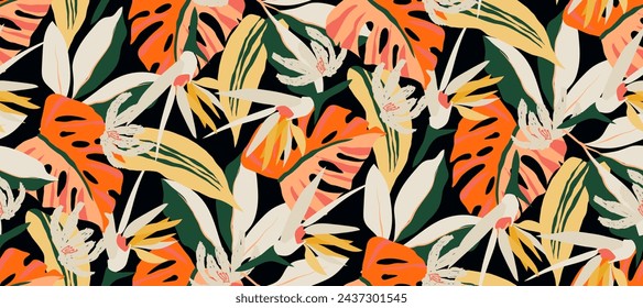 Saturated wild bright tropical positive cheerful multicolored abstract seamless summer patern.