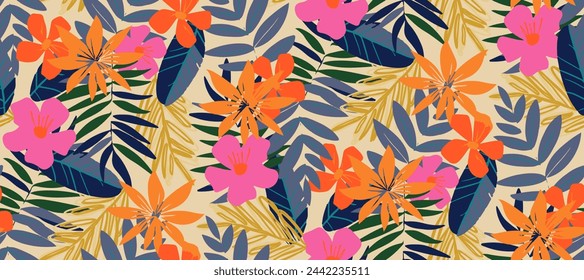 Saturated wild bright tropical positive cheerful multicolored abstract seamless summer patern.