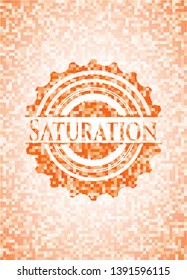 Saturation abstract emblem, orange mosaic background