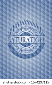 Saturation blue emblem or badge with geometric pattern background. Vector Illustration. Detailed.