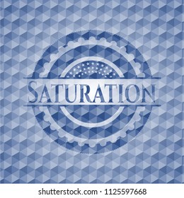 Saturation blue emblem with geometric background.