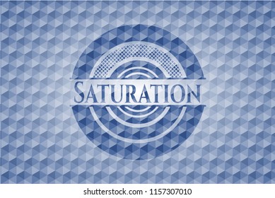 Saturation blue hexagon emblem.
