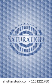 Saturation blue polygonal badge.