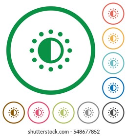 Saturation control flat color icons in round outlines on white background