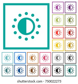 Saturation control flat color icons with quadrant frames on white background