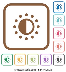 Saturation control simple icons in color rounded square frames on white background