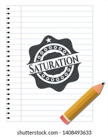 Saturation emblem with pencil effect. Vector Illustration. Detailed.