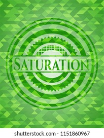 Saturation green emblem. Mosaic background